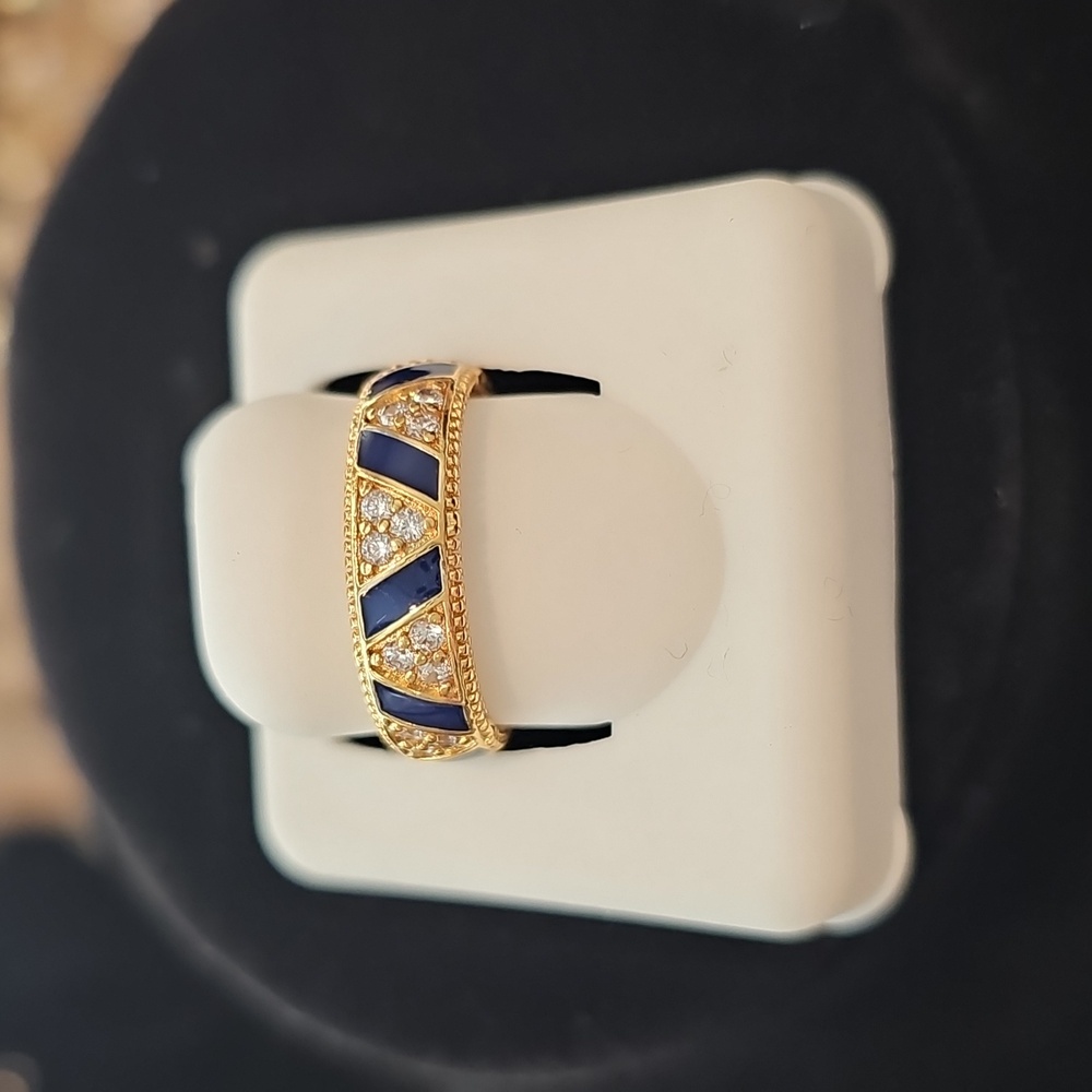 925 Silver, gold plated, navy blue ring